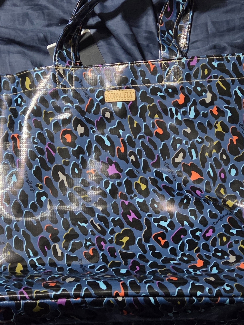 Consuela Blue Multicolor Leopard Tote
